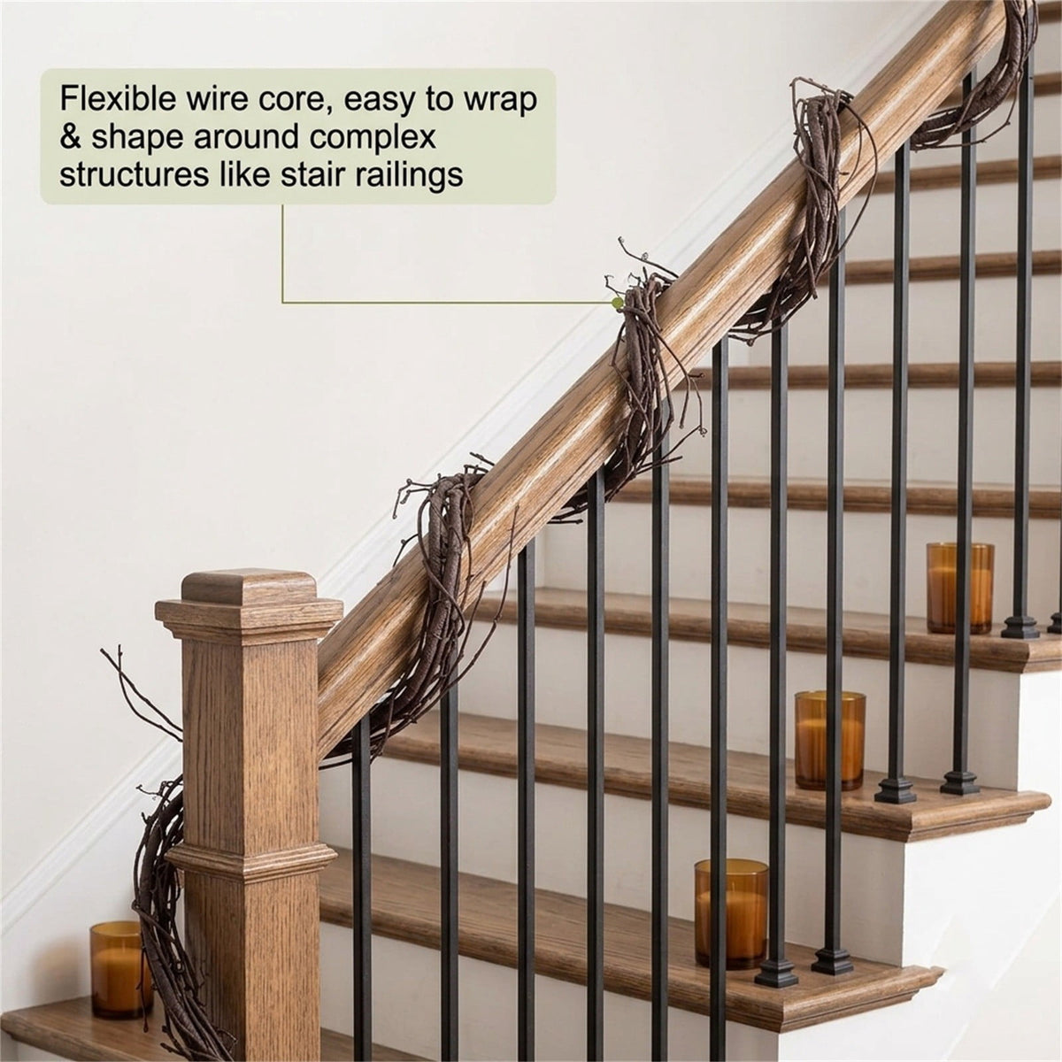 BiFandian Artificial Flexible Tree Branch, Brown Faux Garland Twig Rattan Decoration for Home Wall Fireplace, Halloween Decorations Indoor Outdoor Wreaths for Mantel, Staircase, Doorway