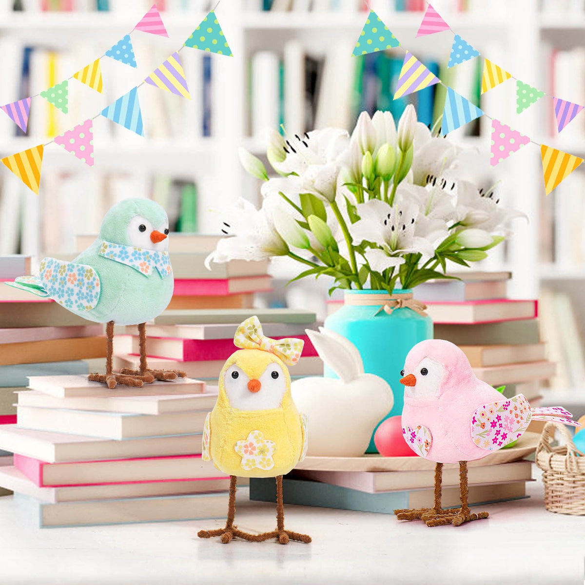 Chanana Easter Plush Bird Decorations Bird Figurines Table Ornament Cute Sparrow Fabric Sparrow Ornaments Centerpieces Table Tiered Tray Fireplace Spring Home Decor Tabletop Holiday Decorations