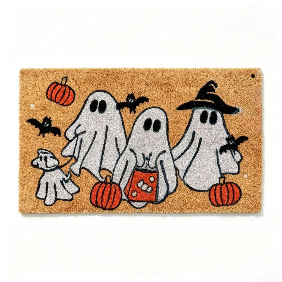 Fllostpr Halloween Pumpkin & Crow Welcome Doormat for Front Door, Non-Slip Vintage Brown Coir Floor Mat for Outdoor Porch Entryway Decor,16x24 Inch