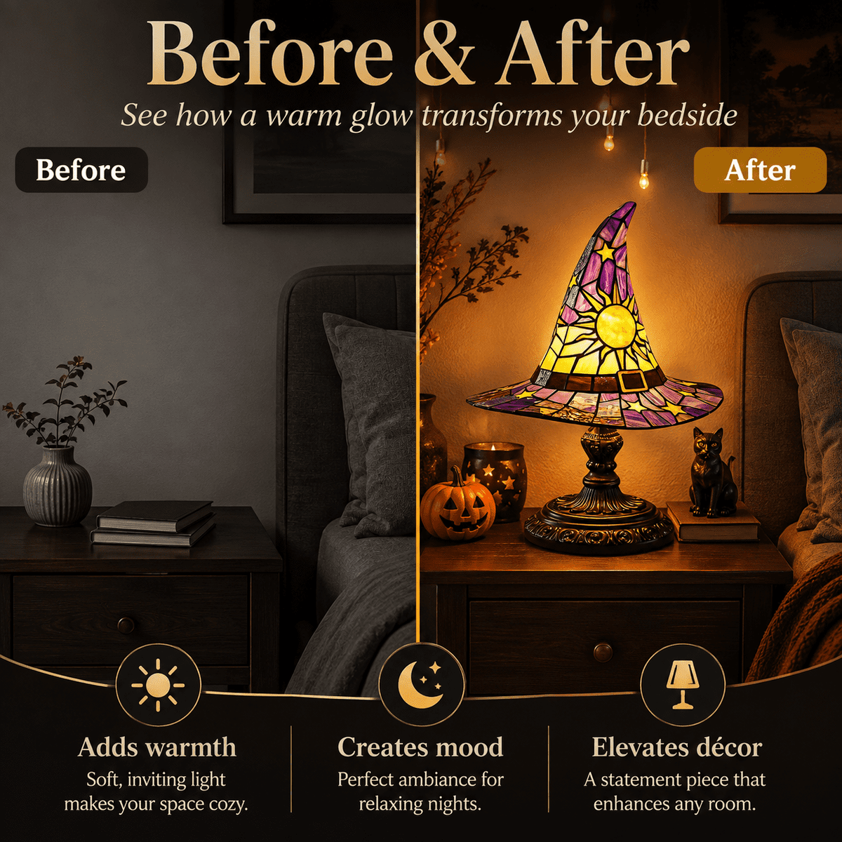 Diceymbol 11.81 Inch Halloween Ghost Night Light, Witch Hat Ghost Lamp with Jack O Lantern, Halloween Decorations Indoor for Table Mantel Party Decor