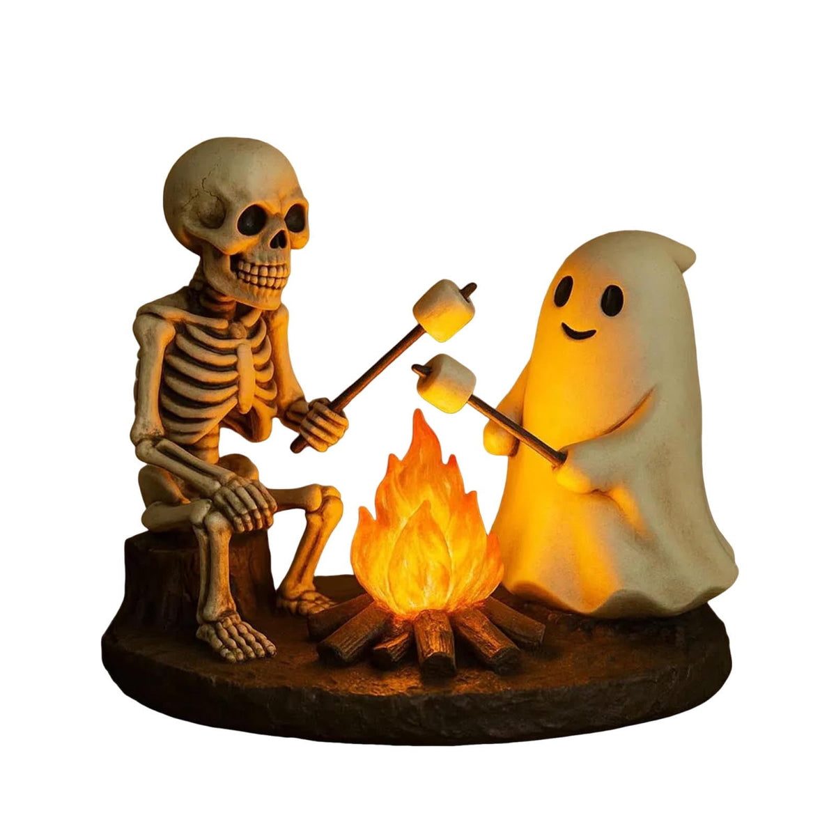 Gifts Under $20 Ghost Campfire Night Light, Flickering Flame Nightlight, Halloween 3D Cute Spooky Marshmallow Ghost Decoration for Bedroom, Spooky Season Home Halloween Decor for Ki*ds Adults