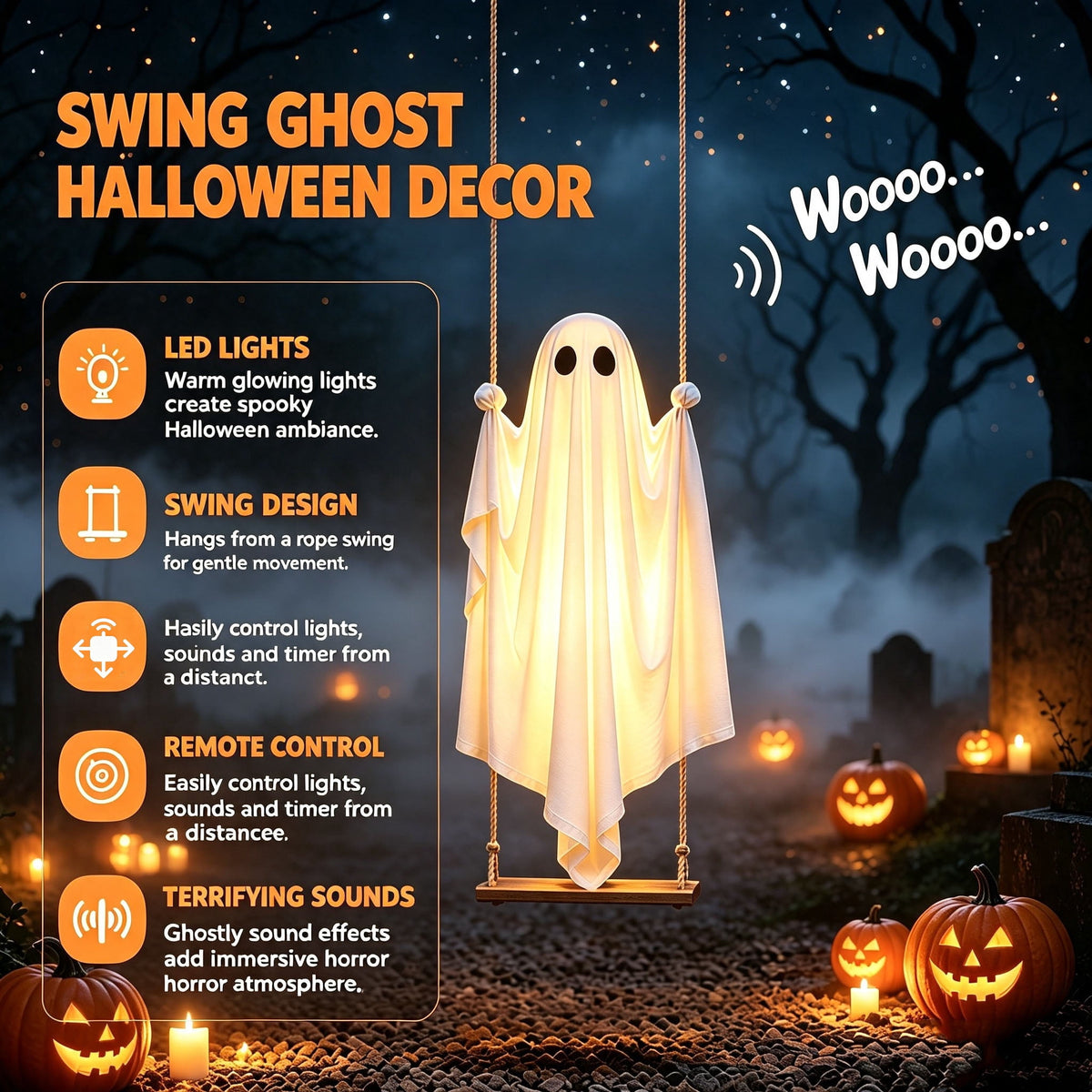 Light Up 2.1 Ft Ghost Walking Dog 2 Pcs, Halloween Ghost Decoration, Adjustable Standing Porch Yard Lawn Decor, Modern Farmhouse Halloween Yard Decor (A)
