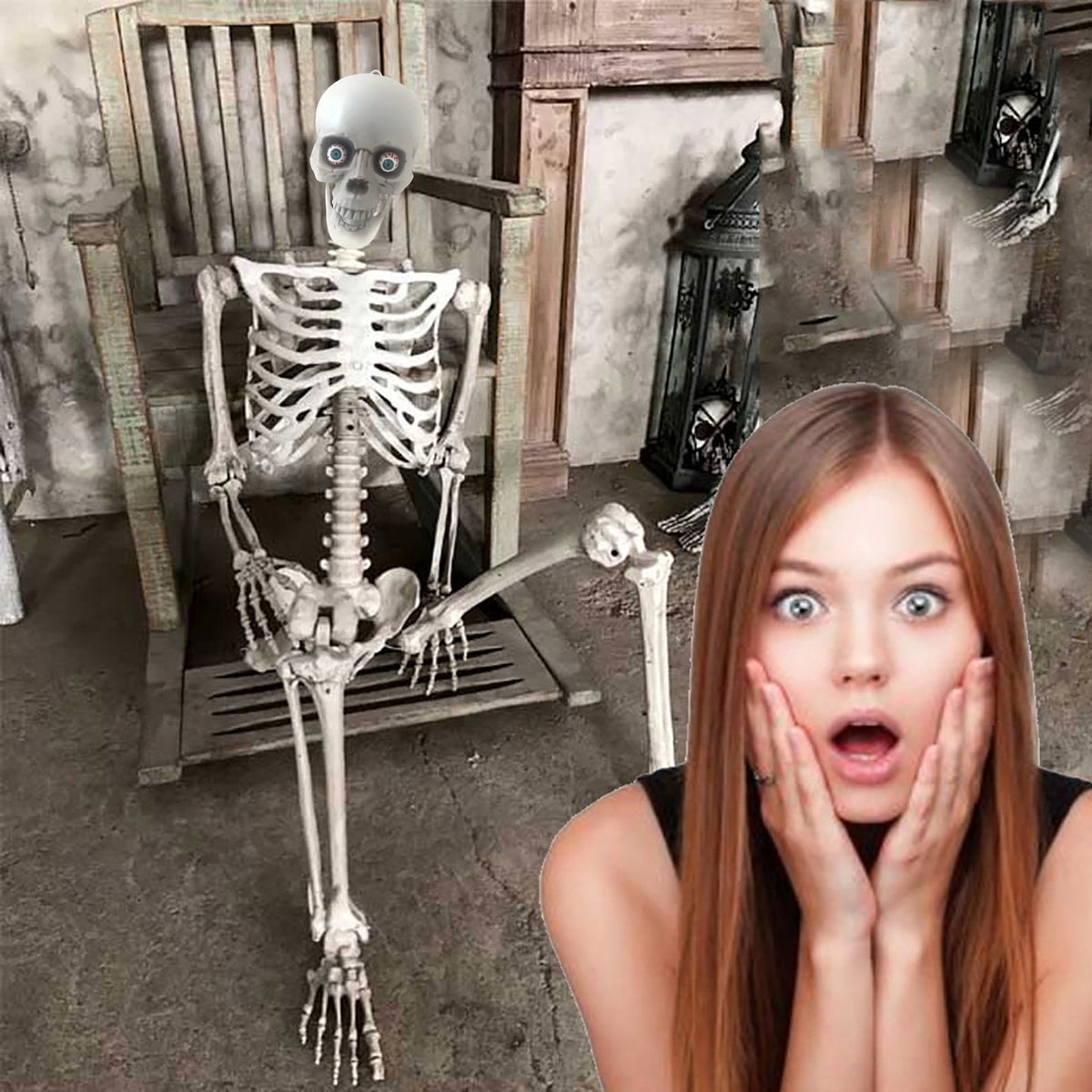 Halloween Skeleton Life Size Full Body Posable Joints Skeletons,Halloween Skeleton Decoration,Human Full Size Skull Hand Life Body Anatomy Model Halloween Decor