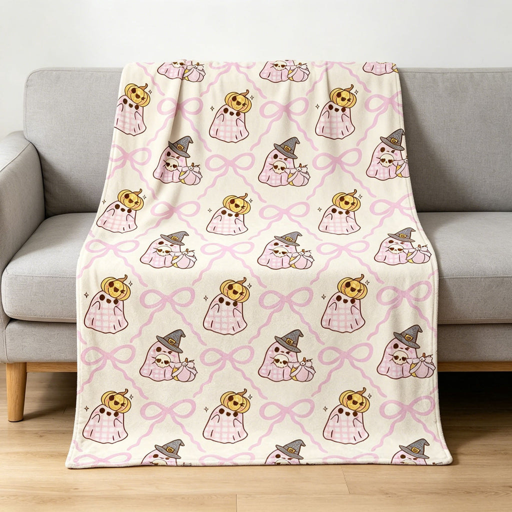 Halloween blanket,Halloween Print Throw Blanket Flannel Soft Cozy Decorative Nap Blanket with Ghost Pumpkin Skull for Office Bedroom Sofa Camping Travel(100x150cm/39x59 Inch),Black