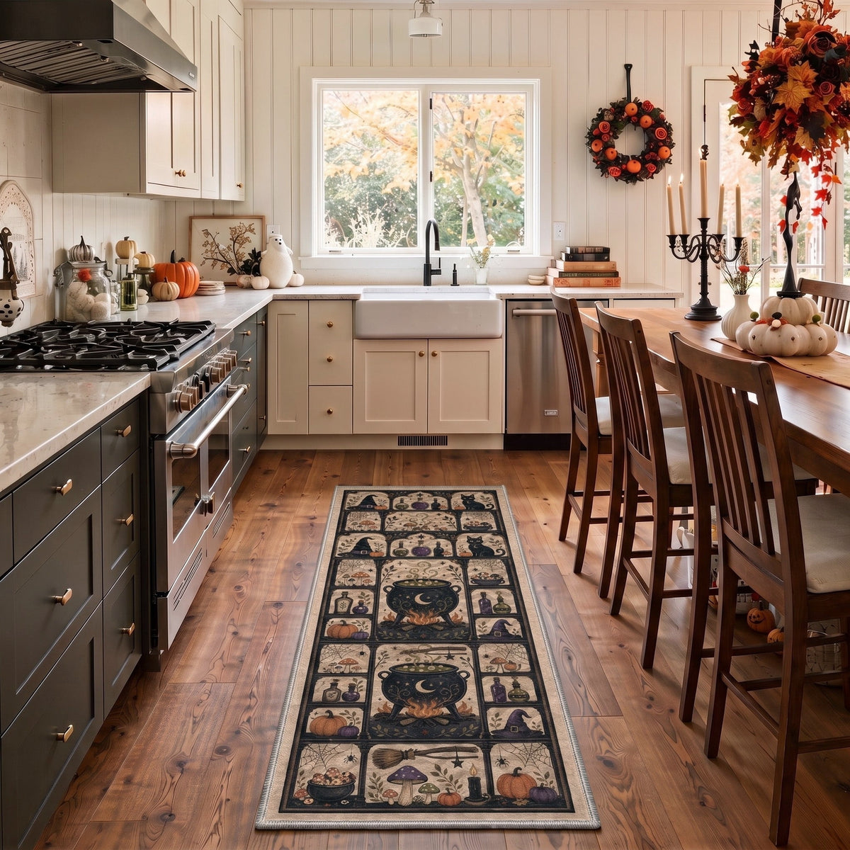 GENIMO 5'x7' Halloween Area Rug for Living Room, Washable Non Slip Soft Vintage Pumpkin Indoor Rug for Bedroom Dining Room Home Office, Antique Moss