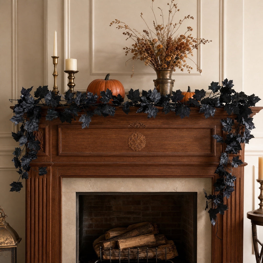 Chmadoxn 78.74" Halloween Thanksgiving Maple Leaf Garland with Mini Pumpkins & Berries, Artificial Fall Leaves Vine for Mantel Staircase Porch, Autumn Harvest Hanging Home Decor
