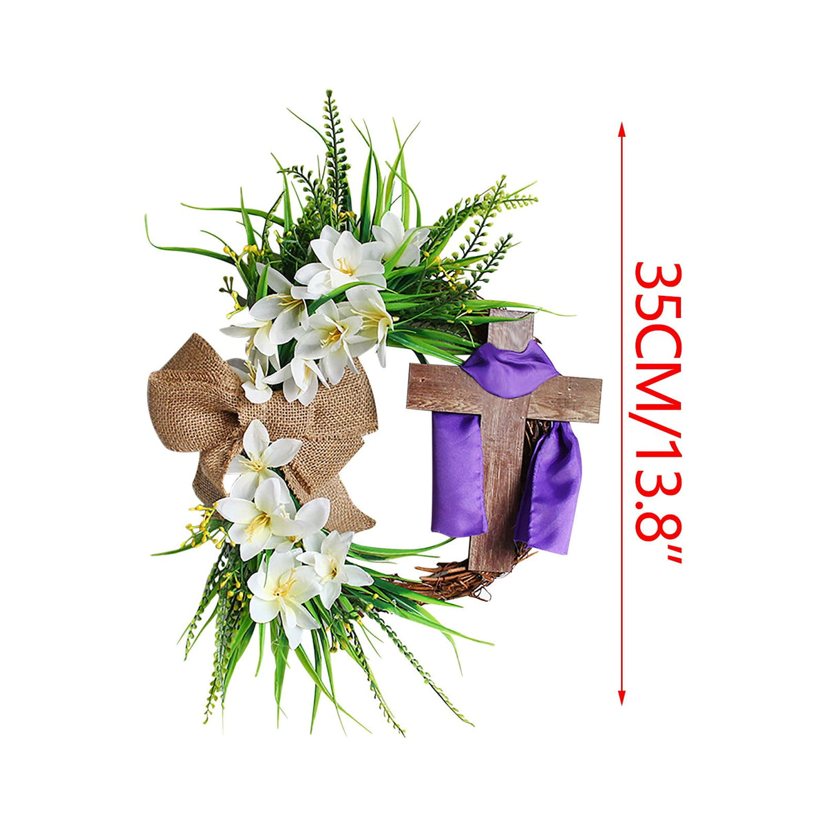 XEOVHV Easter Wreath, Cross Door Sign Easter Door Sign， Easter Wooden Wreath Hanging Sign Christian Floral Easter Decor 13.8 x 13.8 Inch Jesus Wreath Door Hanger for Front Door Wall Decor