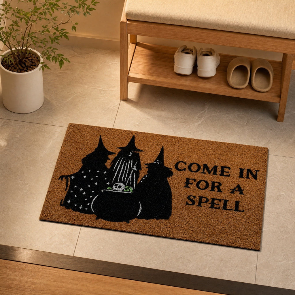 Halloween Pumpkin Crow Coir Doormat 23.6x15.7 Inch Fall Front Porch Welcome Mat Non Slip Seasonal Entryway Decor for Home Indoor Outdoor Display