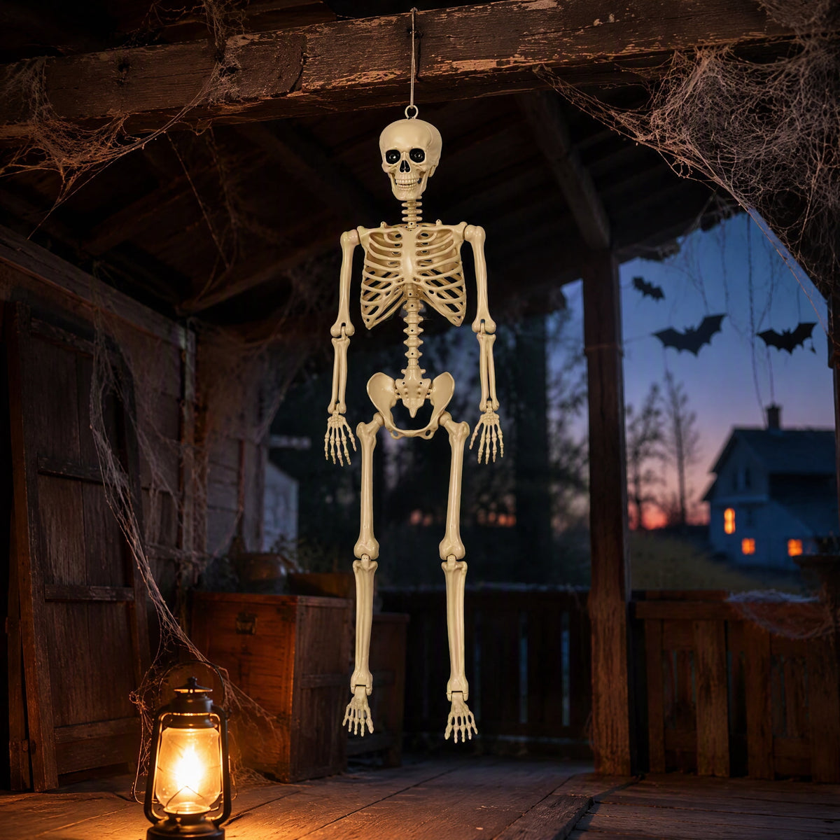 3.3 ft Halloween skeleton decoration, with movable joints, flexible skeleton for poses, scary skeleton suitable for indoor and outdoor Halloween decorations, haunted houses, courtyards, cemeteries