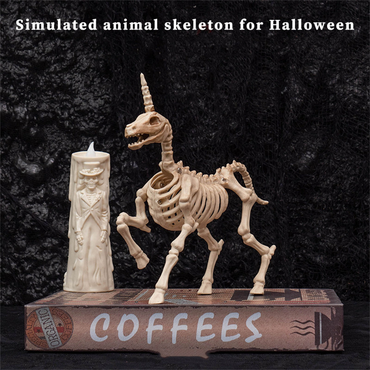 Halloween Animal Skeleton Decorations,Realistic Skeleton Unicorn Props,Posable Movable Joints Unicorn Statue and Figurine for Outdoor Lawn Yard Graveyard Skeleton Halloween Decor