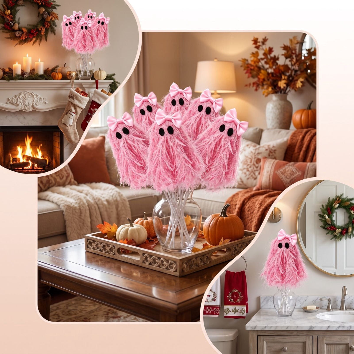AuroraX Halloween Ghost Decor Outdoor Halloween Decoration Courtyard Tabletop Desktop Haunted Halloween Decoration for Yard Garden Pink