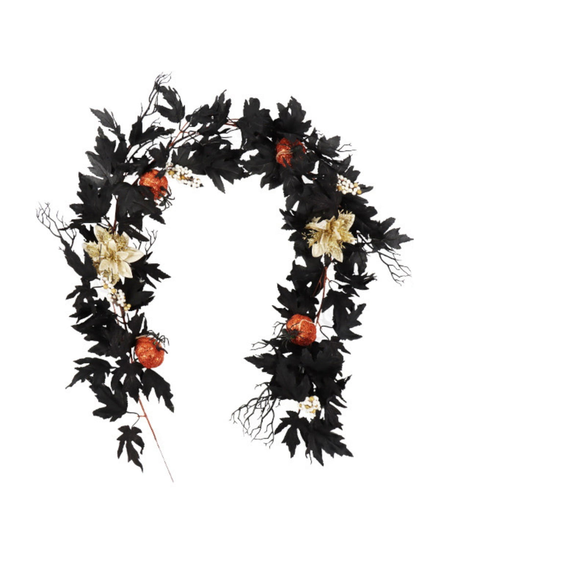 Halloween Artificial Maple Leaf Pumpkin Vine with LED Lights 67-71 Inch Lighted Fall Foliage Garland for Home Halloween Holiday Party Decor