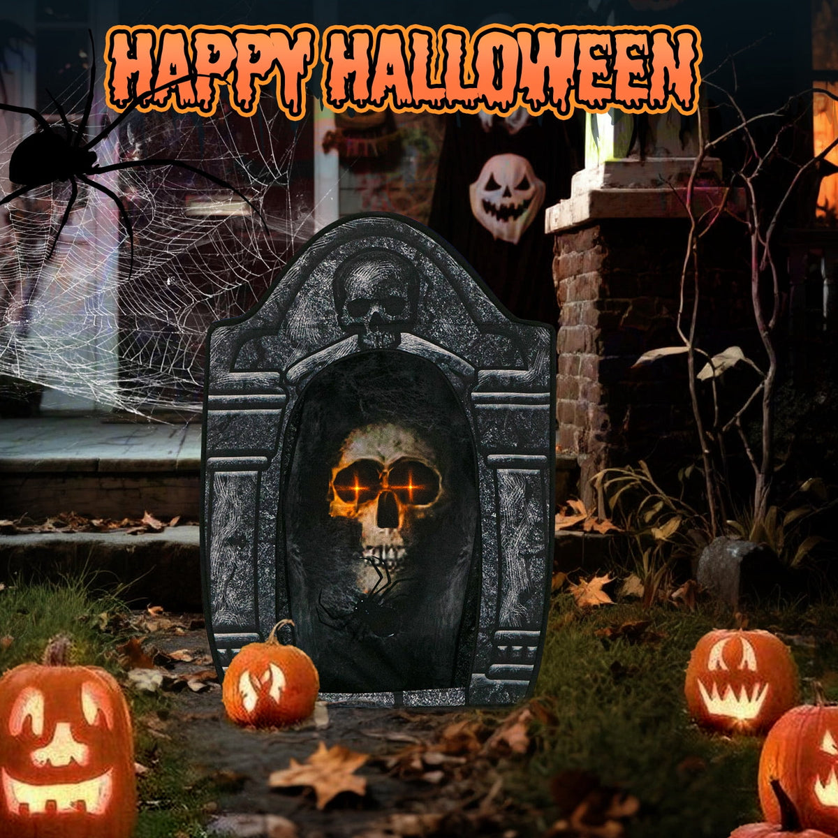 Toiyjofe 3.5ft Large Halloween Tombstone Decoration with LED Skull Eyes, Battery Powered Foldable Graveyard Decor for Lawn, Garden & Haunted House