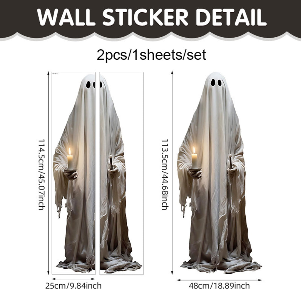 Halloween Wall Stickers, Large Ghost Holding Candle Wall Decals, Wall Clings Decor for Halloween Party Home Office Wall Glass Mirror Decorations, 18.89x44.68"