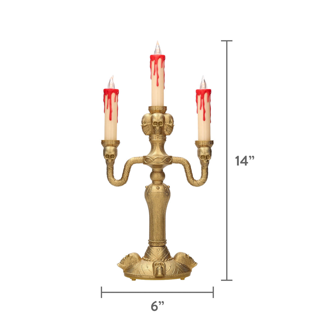 Light-Up Skull Candelabra Decoration, Gold, 13.8", Halloween by Way To Celebrate