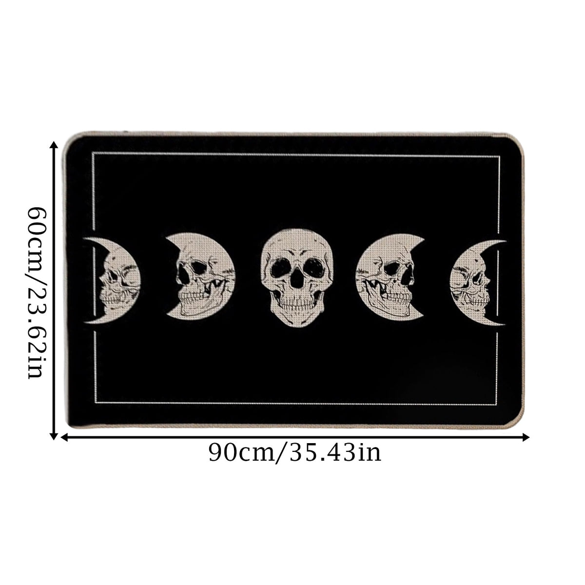 Halloween Doormat, Black Diatom Mud Rubber Base Mat, Non Slip Quick Dry Absorbent, Skull Moon Phase Decor for Outdoor Entryway Porch Front Door, Durable Easy Clean Floor Rug 17x29 Inch