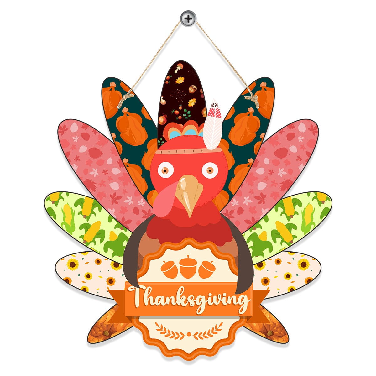 Thanksgiving Decoration Wooden Turkey Pumpkin Door Wreath for Front Door Sign Wall Signs, Thankful Blessed Grateful Pumpkin Sign Hanging for Fall Autumn Harvest Home Halloween Decoration