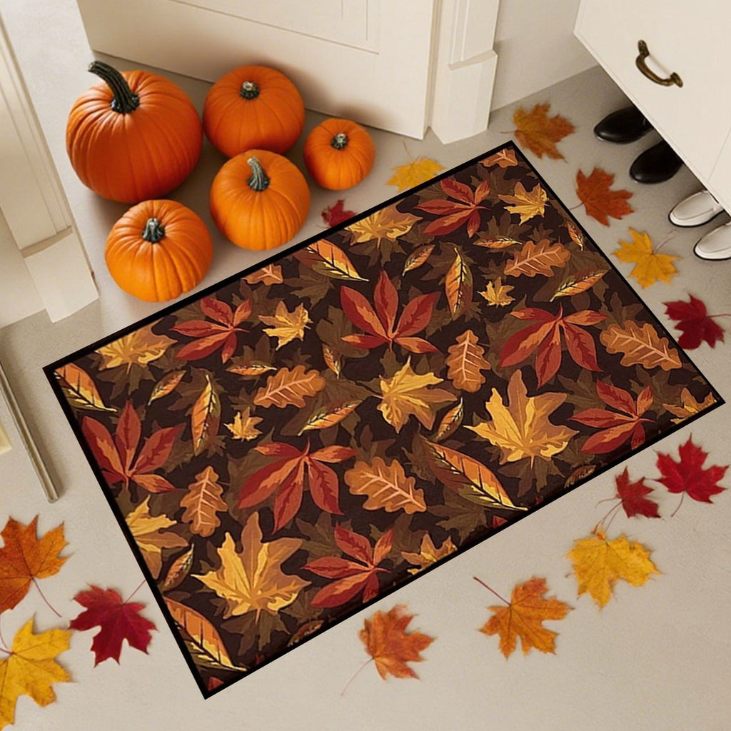 Uxgjfwu Halloween Thanksgiving Doormat 18x30 Inch Non-Slip Fall Decor Pumpkin Maple Leaves Print Front Door Kitchen Entryway Rug for Indoor Outdoor Use