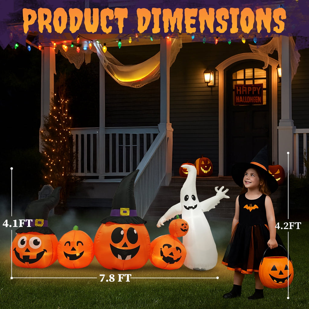 Zimtown 8 FT Halloween Inflatables Pumpkin, Halloween Decoration 5 Blow up Pumpkins,Ghost w/ Build-in LEDs for Halloween Party