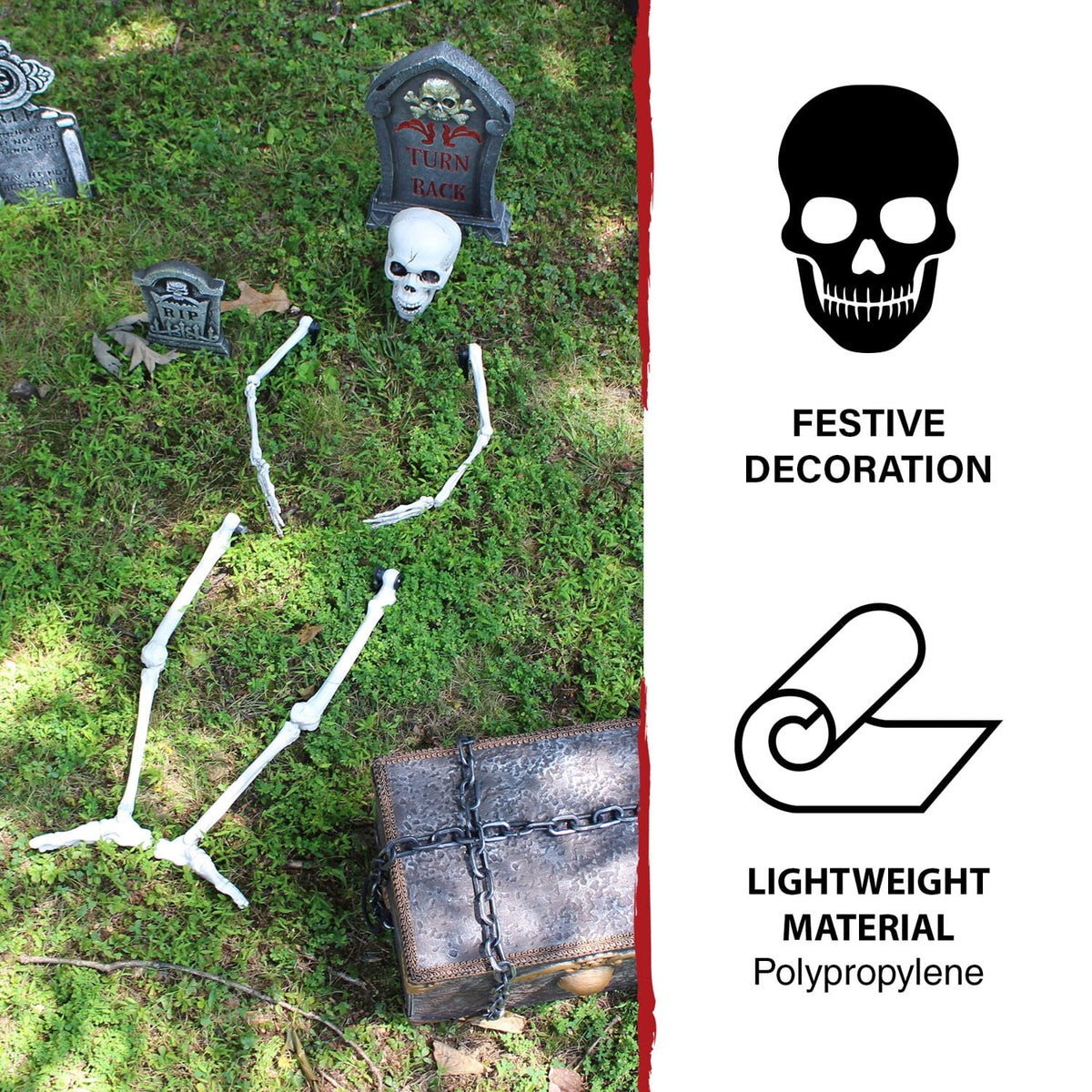 Haunted Hill Farm Life-size Groundbreaking Skeleton, Included Skull Head, Arms and Legs, Haunted House Halloween Decoration, HHGBSKEL-1GB