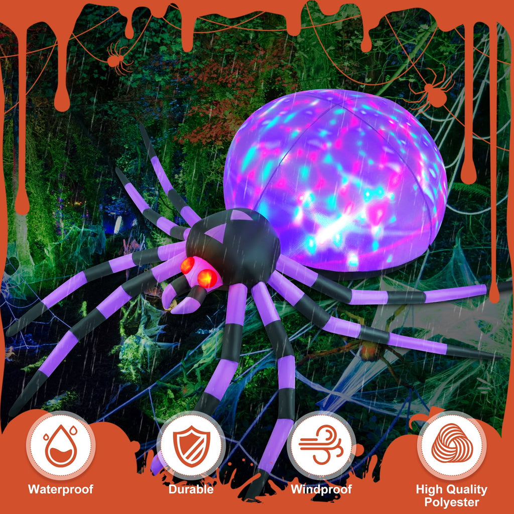 Yexmas 8FT Halloween Inflatables Outdoor Decorations Giant Spider Decorations with LED Lights and Air Pump Blow up Inflatable Green
