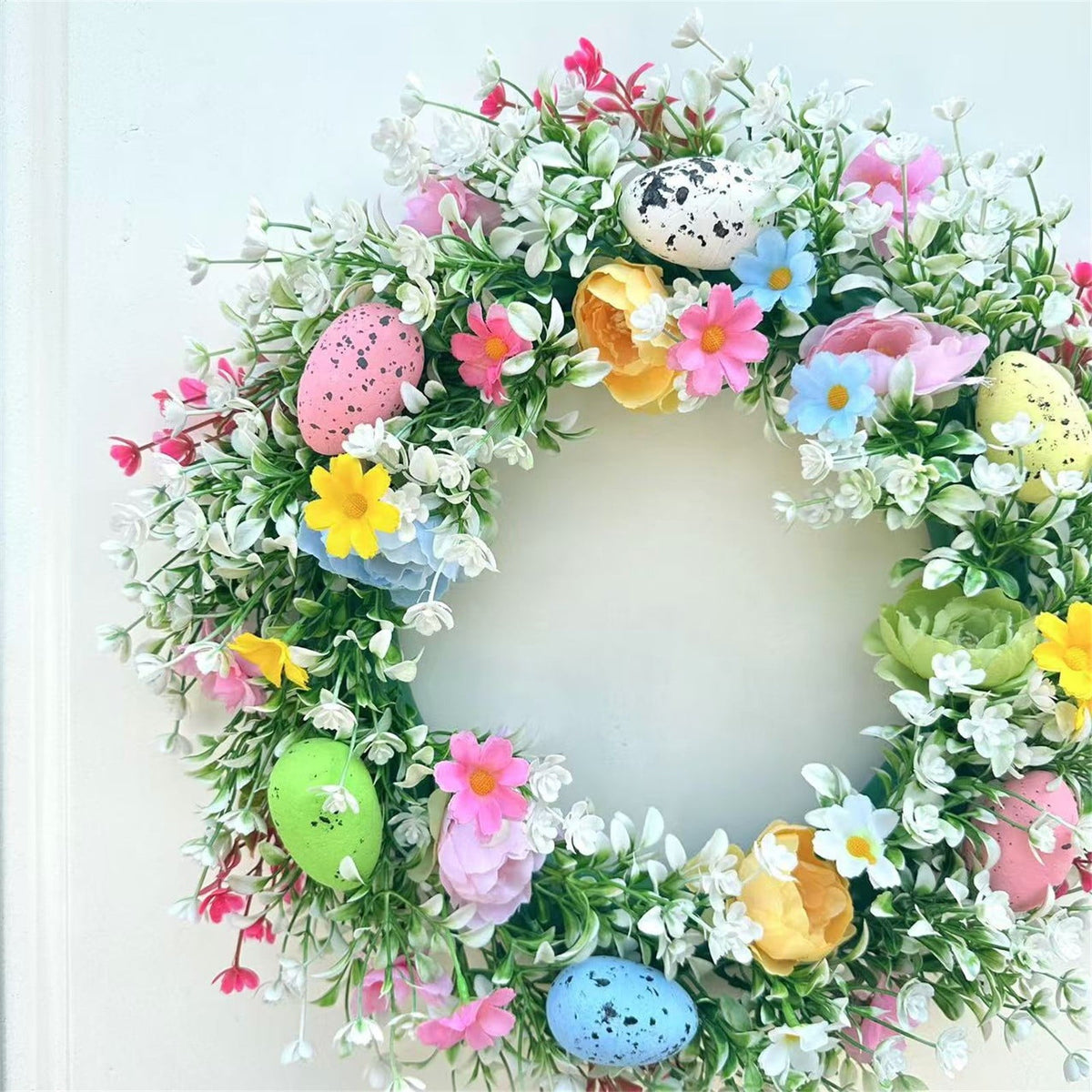 Clearance Items 35CM Easter Egg Wreath – Spring Berry & Leaves Garland, Colorful Egg Front Door Hanging Decoration for Holiday & Seasonal Decor