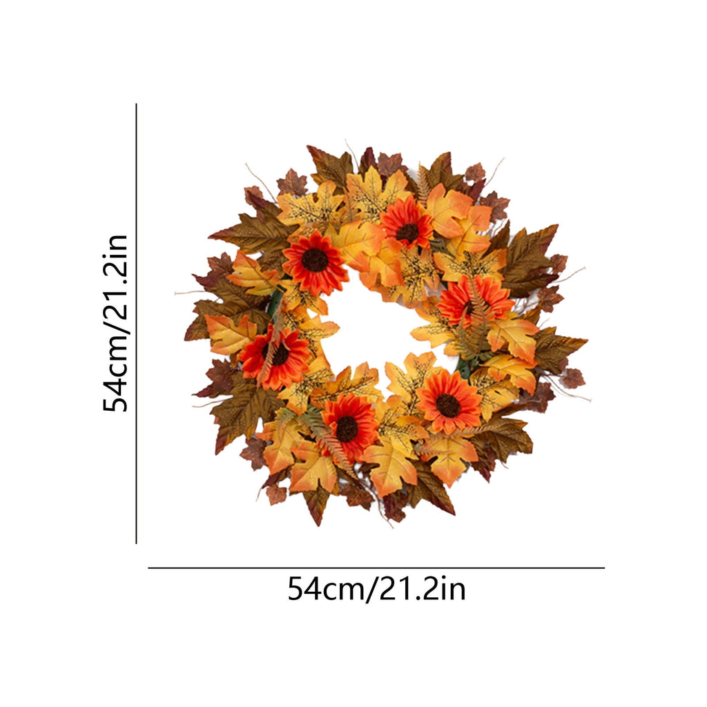 Thanksgiving Halloween Decoration Wreath, Sunflower Rose Pumpkin Silk Flower Door Hanging, Fall Simulation Maple Leaf Wreath for Front Door Fireplace, Festive Harvest Party Home Decor