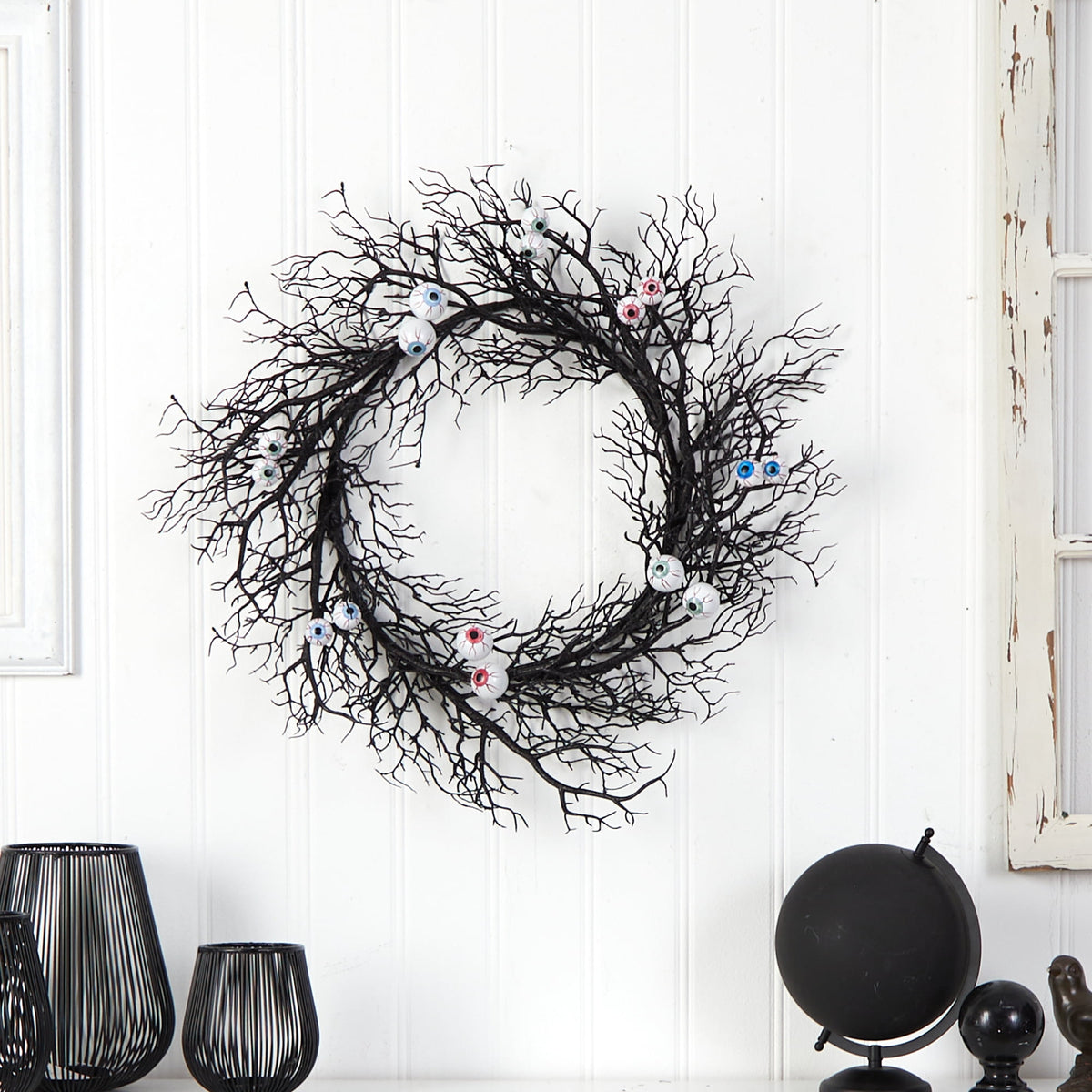 Nearly Natural 30in. Halloween Gazing Eyeballs Twig Wreath
