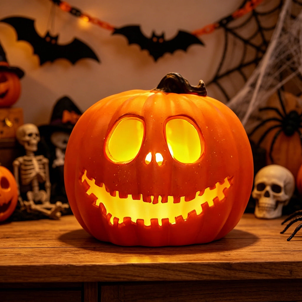 Large Halloween Pumpkin Decoration with Warm LED Light, Blow Molded Plastic for Outdoor Yard Porch Display, Plug and Play or Battery Operated Festive Decor