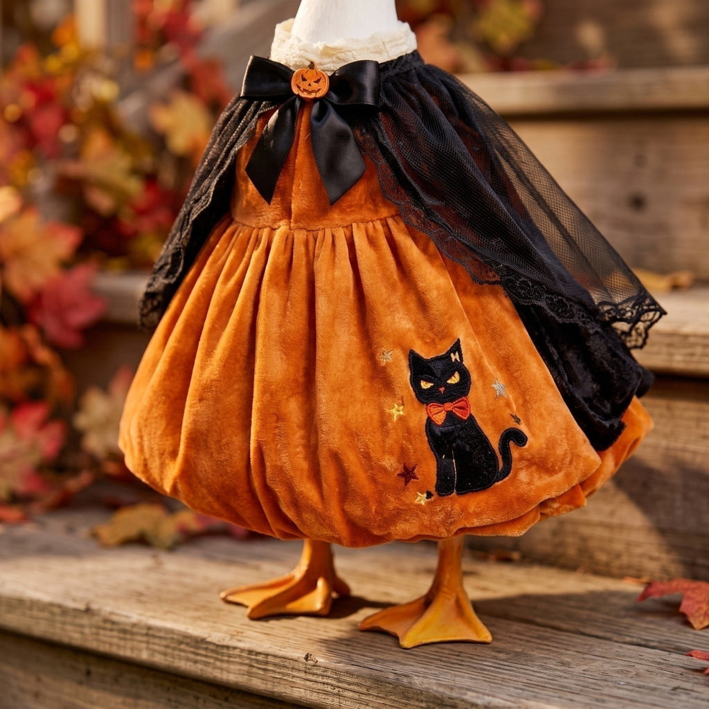 Halloween Garden Porch Decor, Porch Goose Outfits Halloween, 23 Inch Porch Goose Outfits, Witch Dress and Hat Set, Fits 23X11X26 Inch Standing Plush Goose for Front Porch Lawn