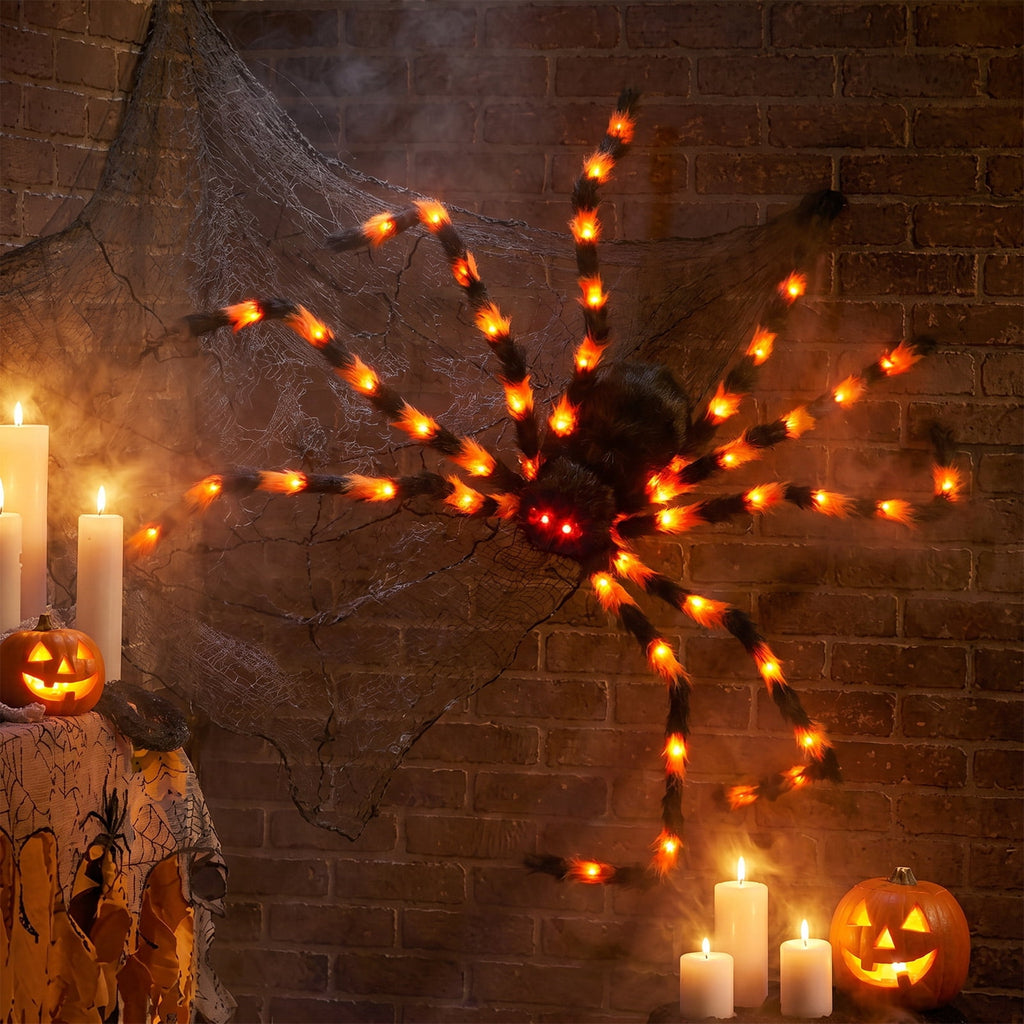 Ayieyill 5ft Giant Light-up Halloween Spider, Scary Hairy Fabric Spider for Indoor Outdoor Yard Haunted House Decor, Purple