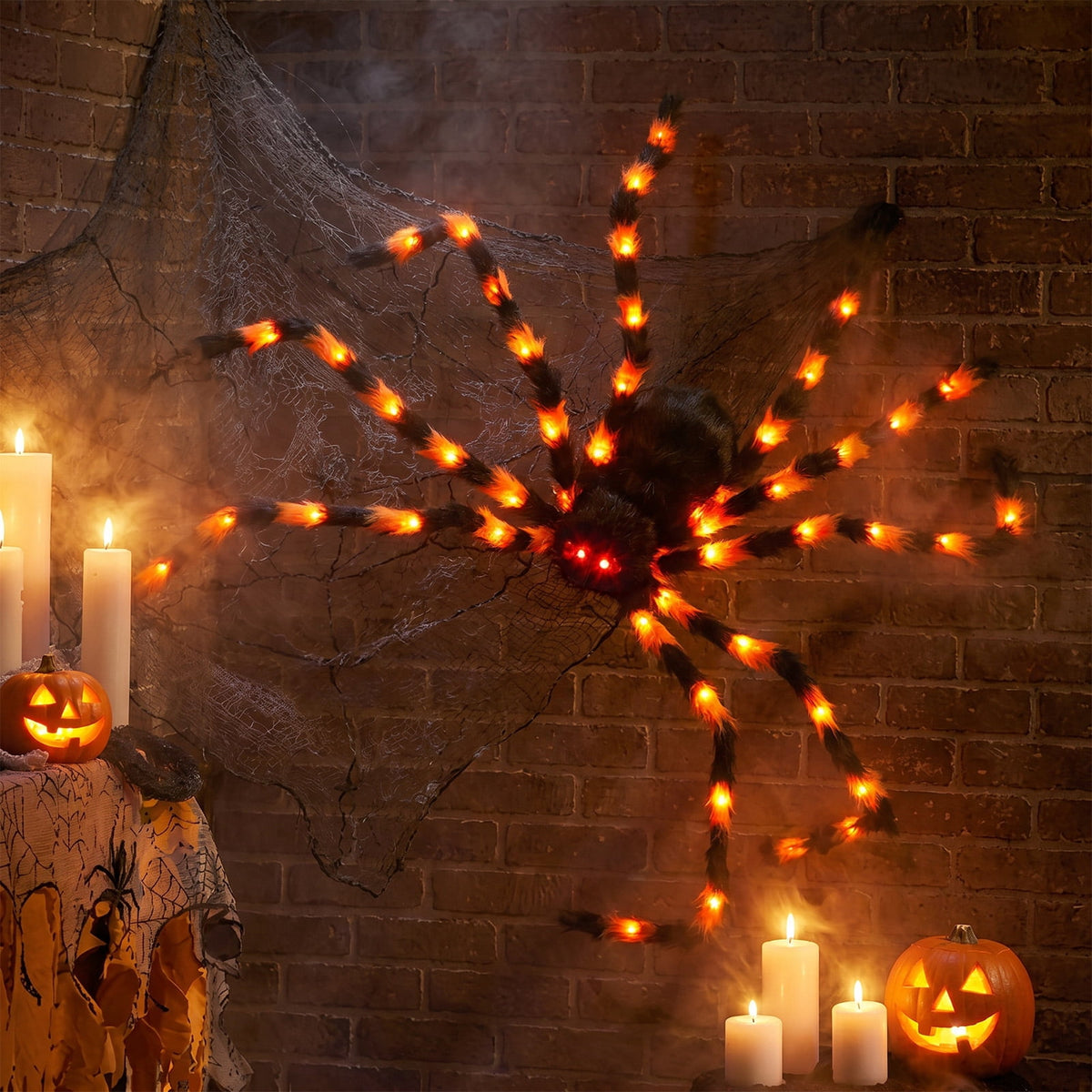 Ayieyill 5ft Giant Light-up Halloween Spider, Scary Hairy Fabric Spider for Indoor Outdoor Yard Haunted House Decor, Purple