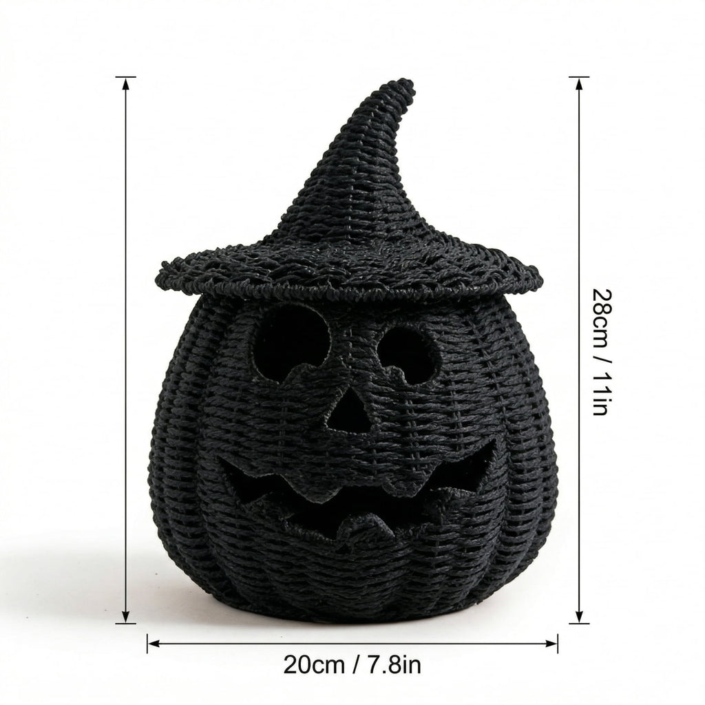 THOPBPRK 2026 Black Halloween Woven Pumpkin Jack-O'-Lantern, Halloween Decorations Pumpkin, USE LED Candle, Rattan Fall Halloween Decor for Home, 1Pack 11.8 Inch A