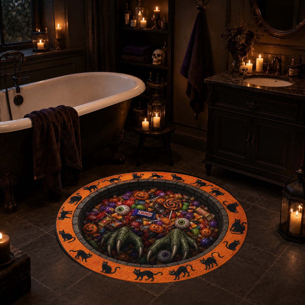 Win s Way 3D Illusion Round Halloween Rug Optical Illusion Doormat Non- Washable Entryway Decor Spooky Fall Front Door Mat for Party Decoration Available in 15.8/23.6/31.5 Inch