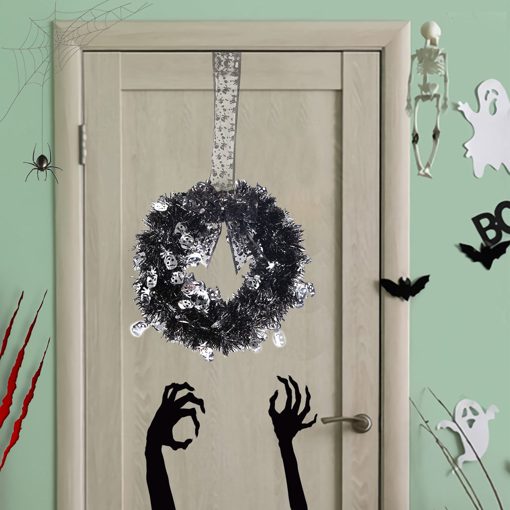 EWSFHUI Halloween Garland Wreath Decoration Halloween Decoration Pendant Home Decoration Halloween Door Wreath(Silver,11.41 * 20.27 in)