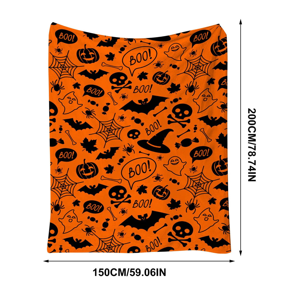 Halloween blanket,Halloween Print Throw Blanket Flannel Soft Cozy Decorative Nap Blanket with Ghost Pumpkin Skull for Office Bedroom Sofa Camping Travel(100x150cm/39x59 Inch),Black