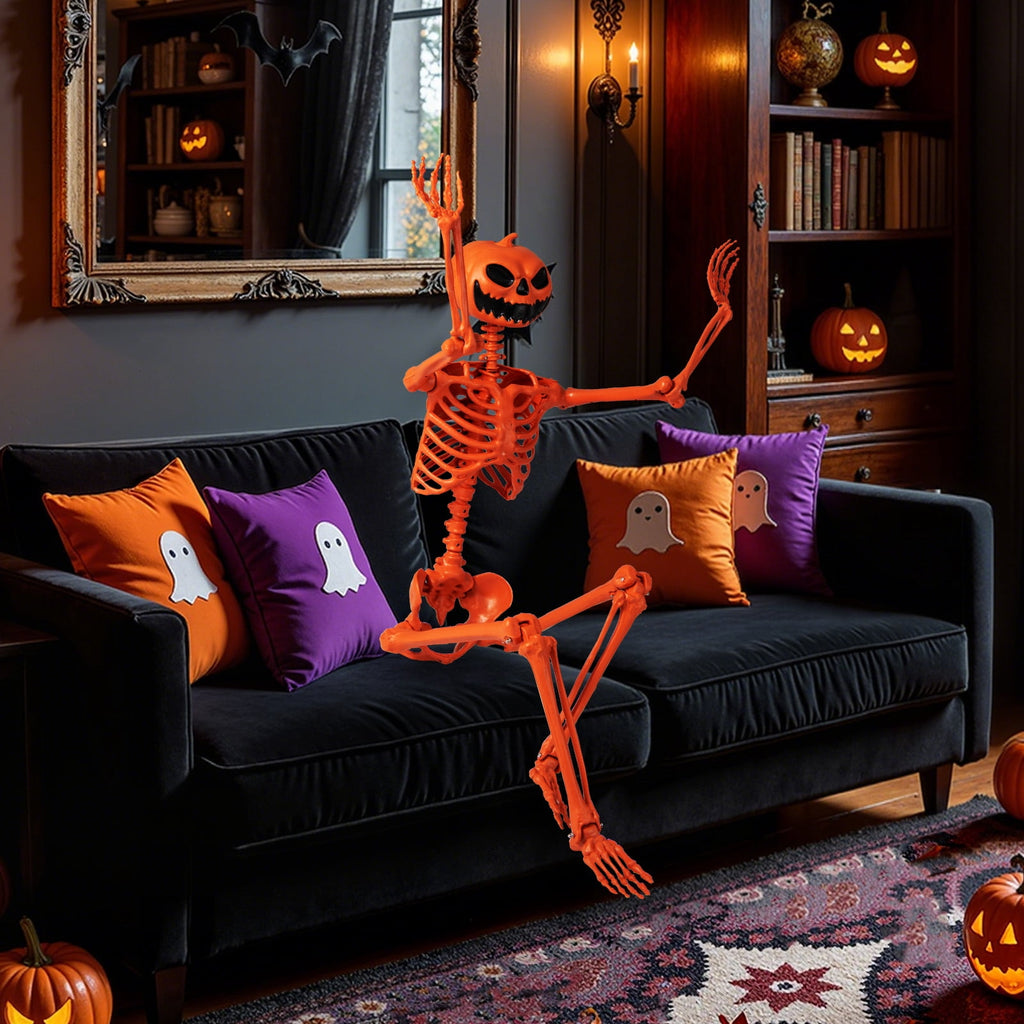 Costway 5.5 FT Poseable Halloween Skeleton Life-Size Decoration with Built-in Lights Green