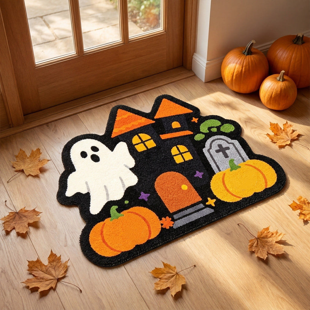 Halloween Door Mat Pumpkin Shaped Non-Absorbent Skidproof Mat 15.75x23.62in Polyester Skidproof & Weather Resistant for Front Door Porch Indoor Outdoor Halloween Door Mat by MPOISVA