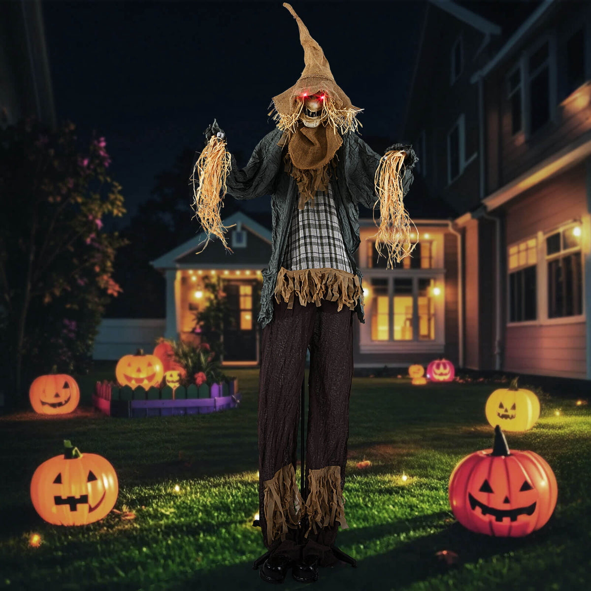 Costway 7 FT Halloween Decoration Animated Standing Scarecrow Light-up Eyes Poseable Arm
