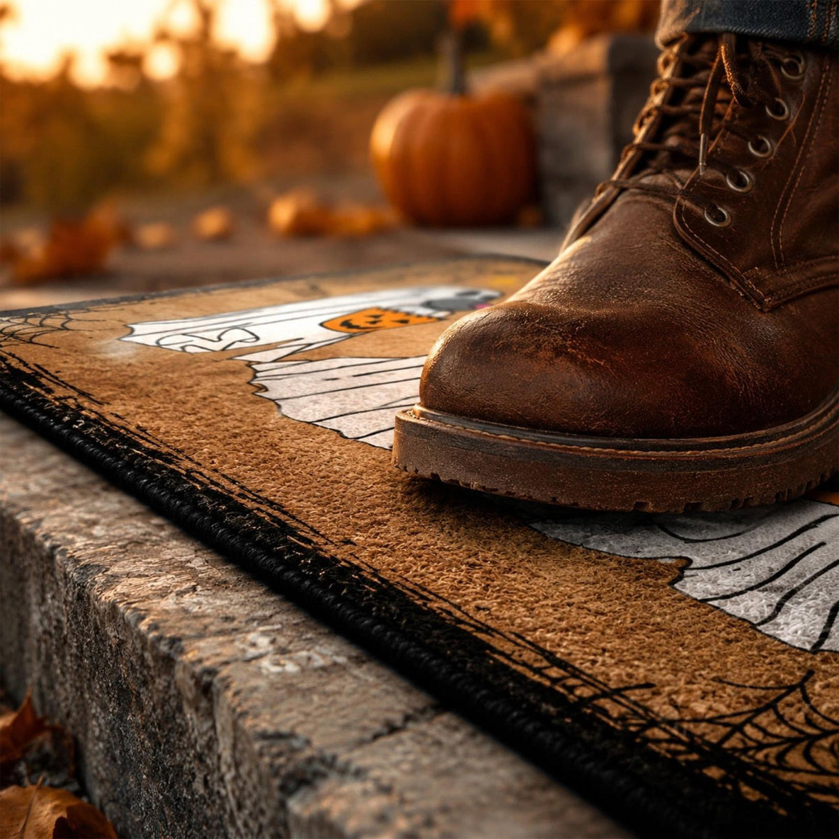 PYURTEP Halloween Door Mat Pumpkin Bat Pattern Entryway Doormats Non-Slip Indoor Outdoor Welcome Mat for Halloween Decor