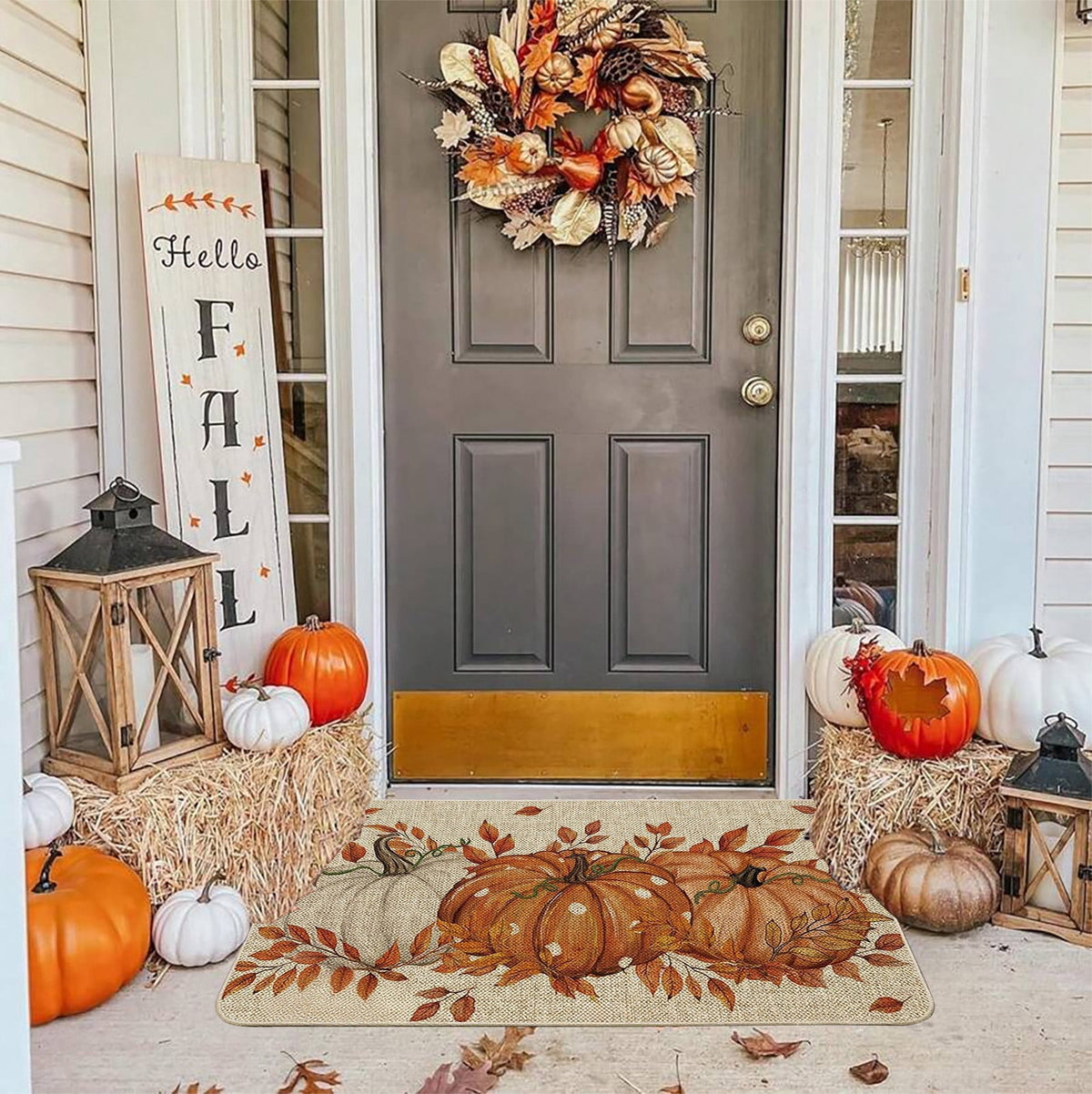 Halloween Door Mat Pumpkin Absorbent Skidproof Mat 23.62x15.35in Polyester Skidproof & Water Absorbent for Front Door Bathroom Kitchen Entryway Halloween Door Mat by MPOISVA