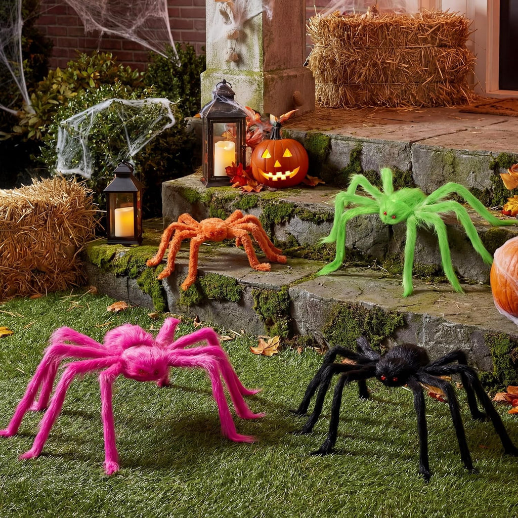 Joyfy 6 Packs Colorful Hairy Giant Spiders Halloween Decorations Outdoor,Multi-Size Outdoor Halloween Spider Decorations for Yard Lawn & Patio (30", 30", 20", 20", 12", 12")