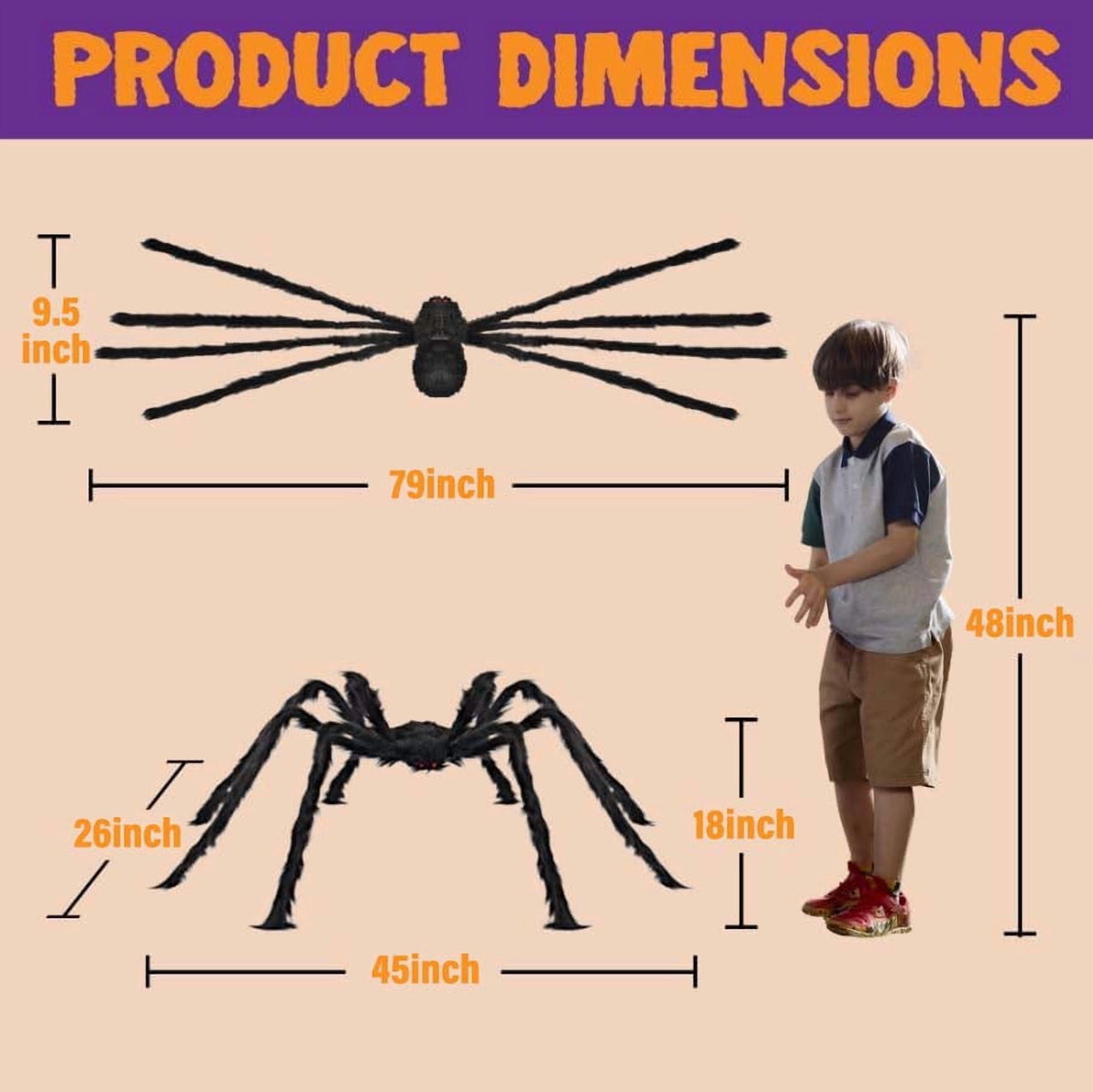 Ayieyill 79 In Giant Spider Halloween Decorations Outdoor, Scary Large Spider for Halloween Yard Decorations, Haunted House Props, 1pc
