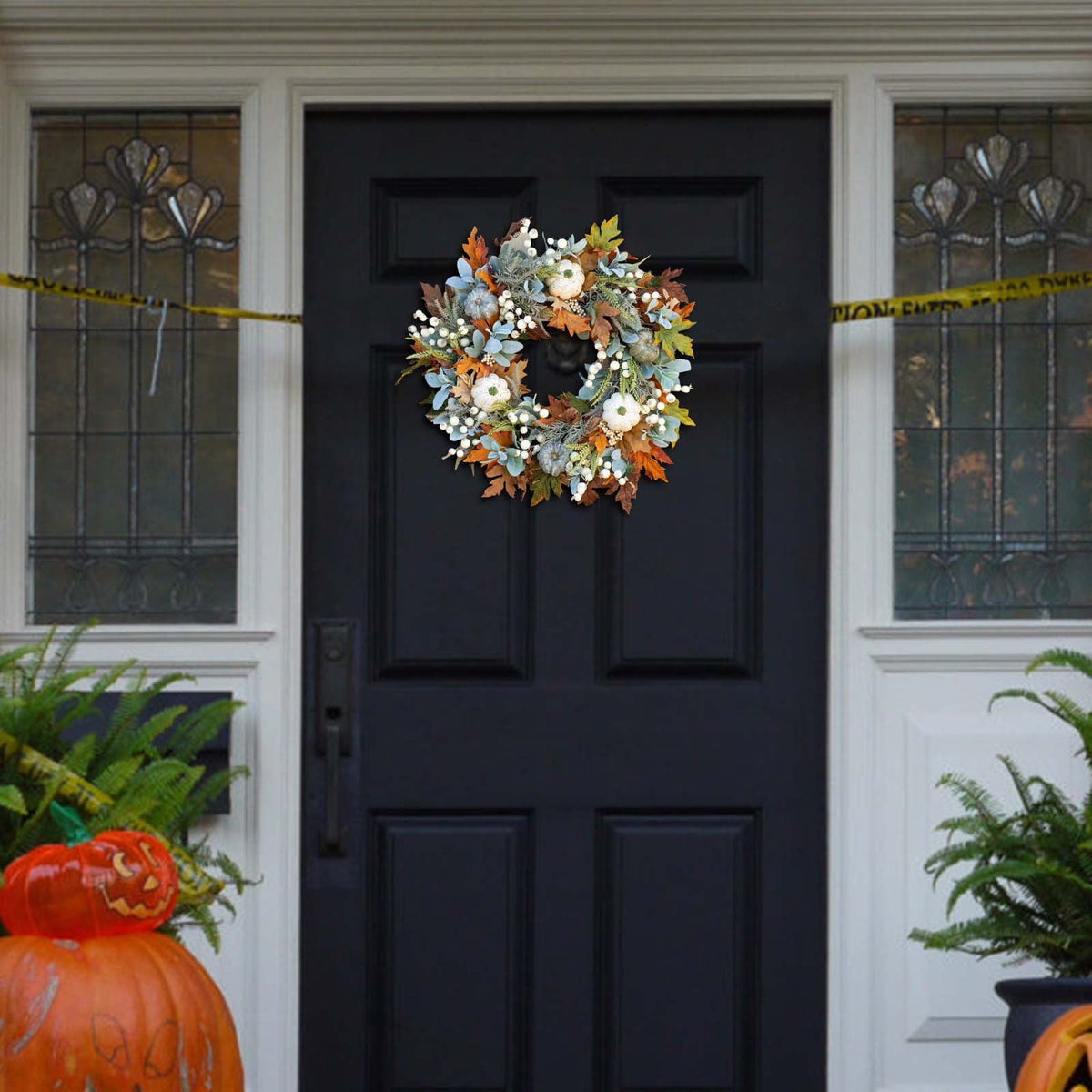 Summercome Fall Wreath for Front Door, Autumn Pumpkin Wreath Halloween Thanksgiving Wreath Door Hanging Party Decoration Home Relaxed Decor Inside Outside Wreath Window Garland Yard Indoor Outdoor, 20