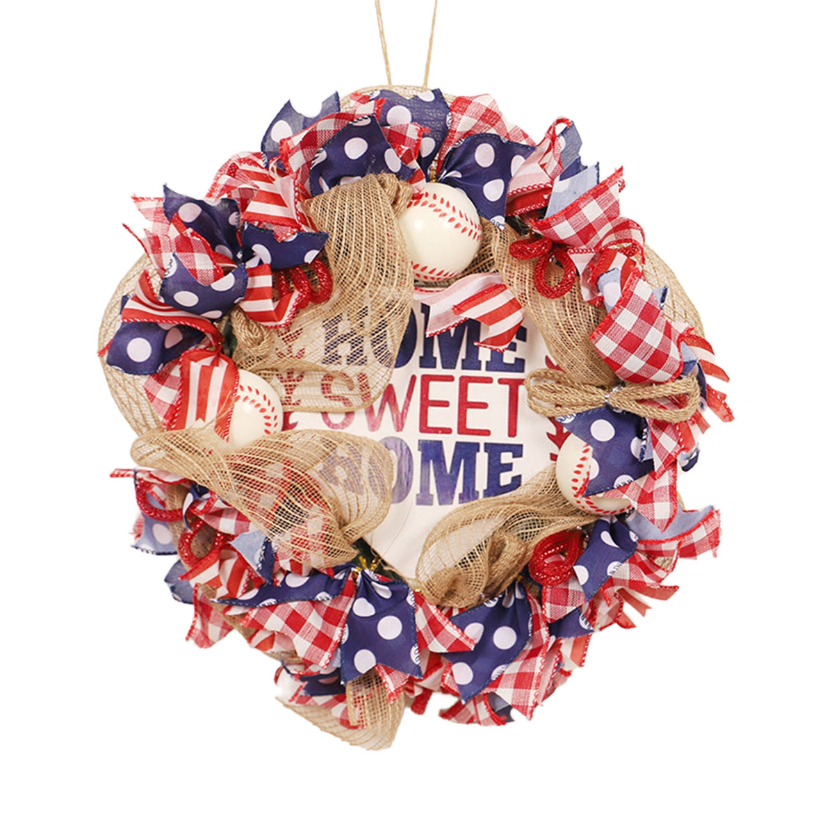AZXY 20 Inch 4th of July Patriotic Wreath, Red White Blue Mesh Wreath with American Flag Star & Stripe Ribbons, Patriotic Americana Decor for Independence Day Memorial Day Front Door Indoor Outdoor