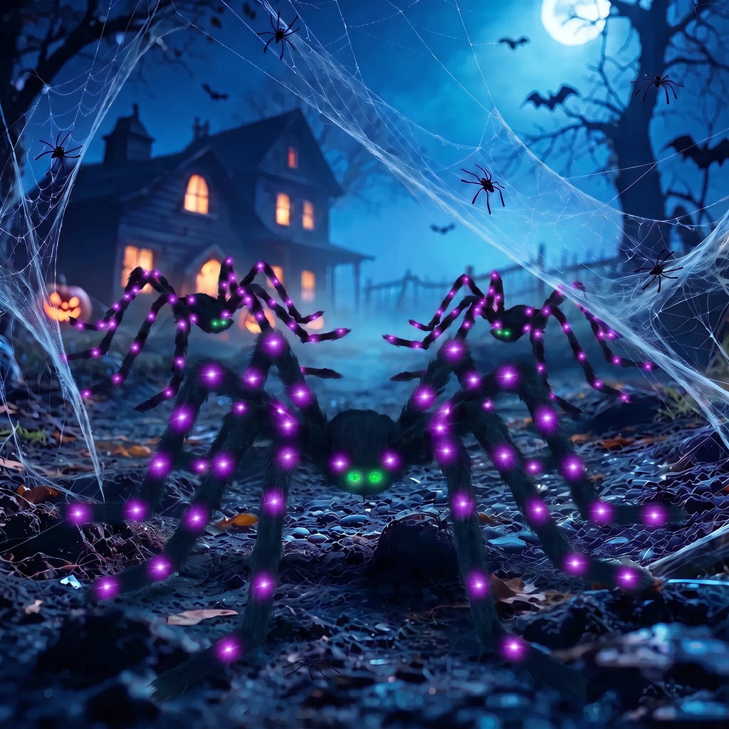 Leyaron Halloween Spider Decorations Set, 5FT and 2 Pack 4FT Lighted Giant Spider Decorations for Halloween Party Indoor Outdoor Yard Home Decor