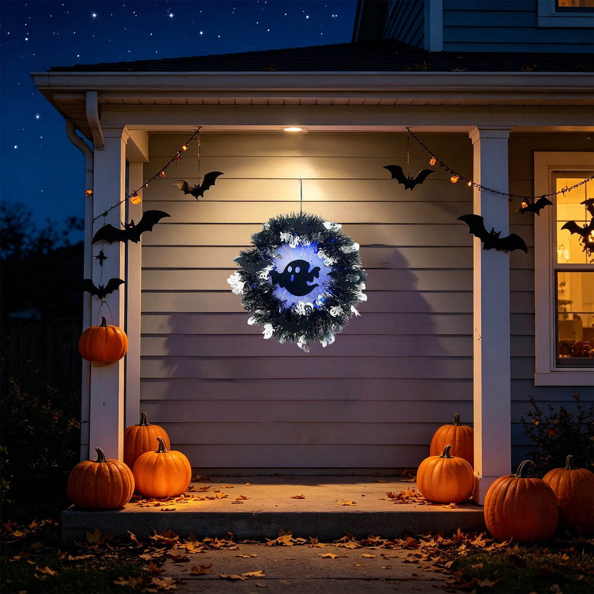 Hotyverty Halloween Wreath for Front Door, 13.77 Inch, Skull With Black Bow Wreath Halloween Decorations For Covered Outdoor Door & Farmhouse Gothic Home Ornament
