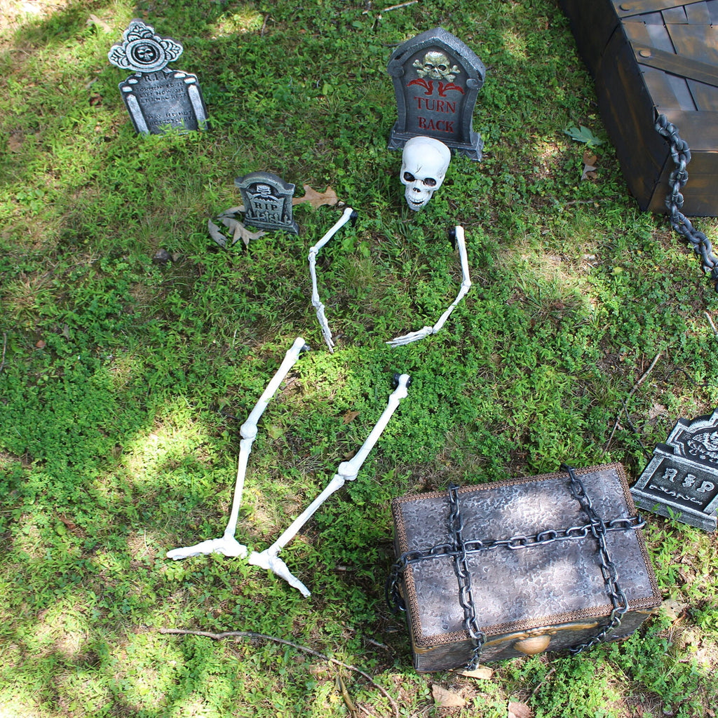 Haunted Hill Farm Life-size Groundbreaking Skeleton, Included Skull Head, Arms and Legs, Haunted House Halloween Decoration, HHGBSKEL-1GB