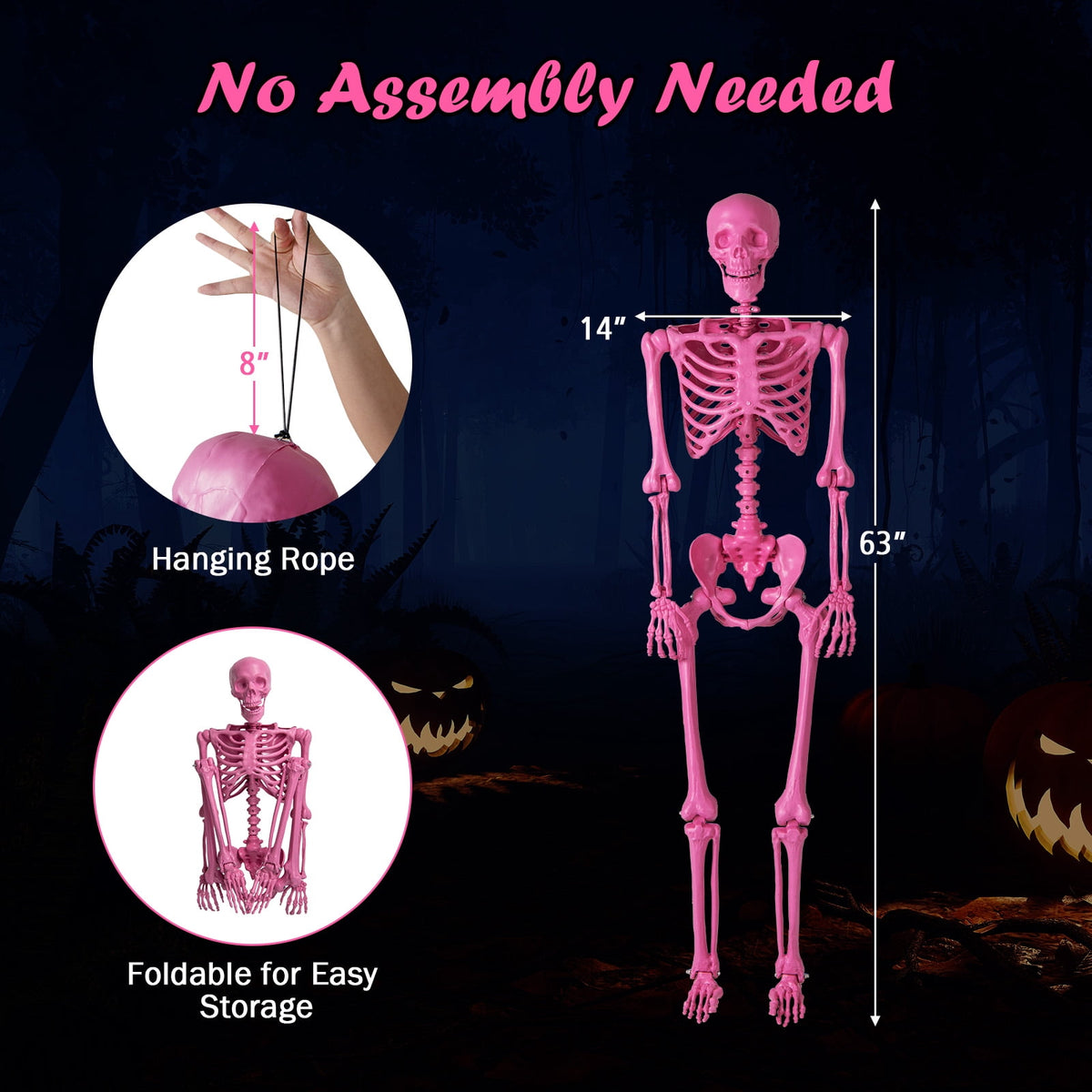 Costway 5.5 FT Poseable Halloween Skeleton Life-Size Decoration with Built-in Lights Green