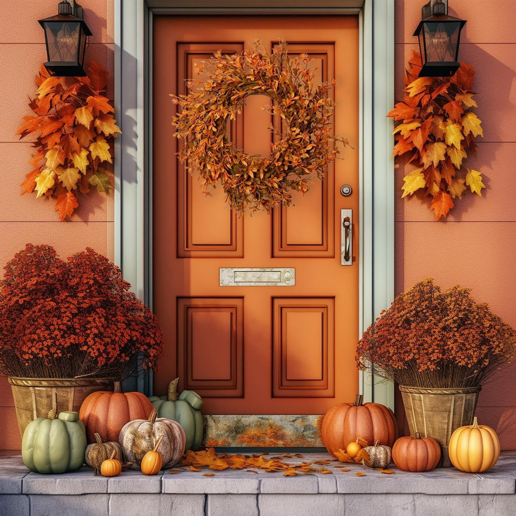 Rirozkan Halloween Thanksgiving Garland, Orange Simulation Plants Door Decor, Festival Wreath for Indoor, Outdoor, Porch, Window, Mantel